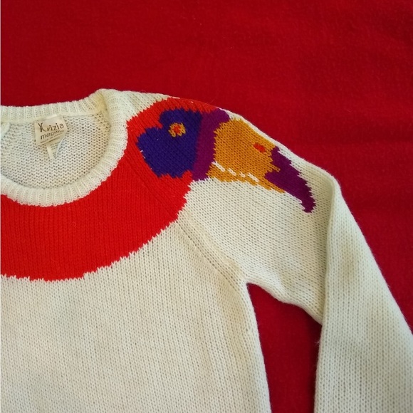 NWOT Krizia Maglia Vintage Cream and Red Flamingo Crew Neck Sweater 1 of a kind! - Picture 2 of 5
